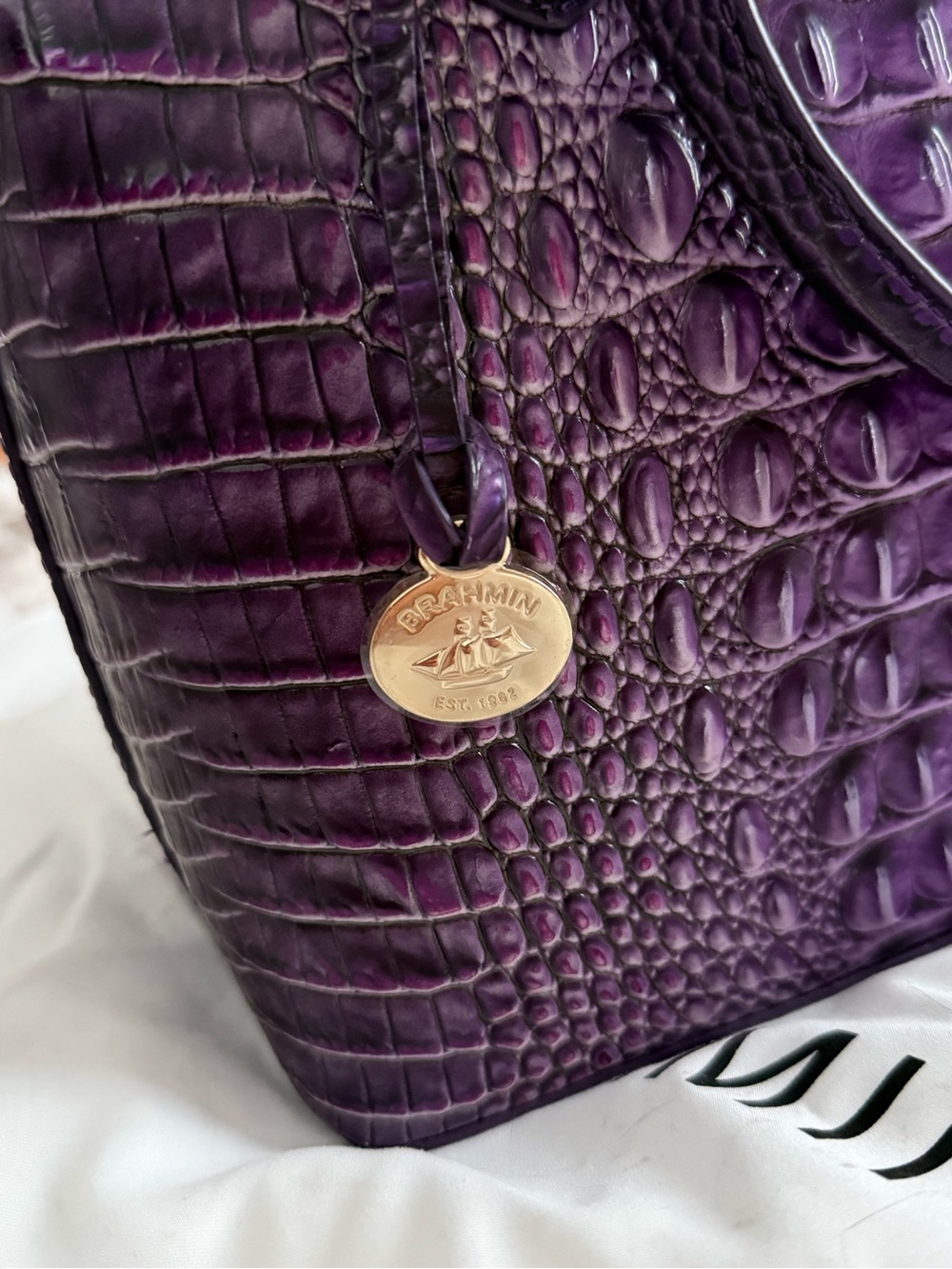 Brahmin Deep Purple Croc-Embossed Leather Satchel - Picture 3 of 7